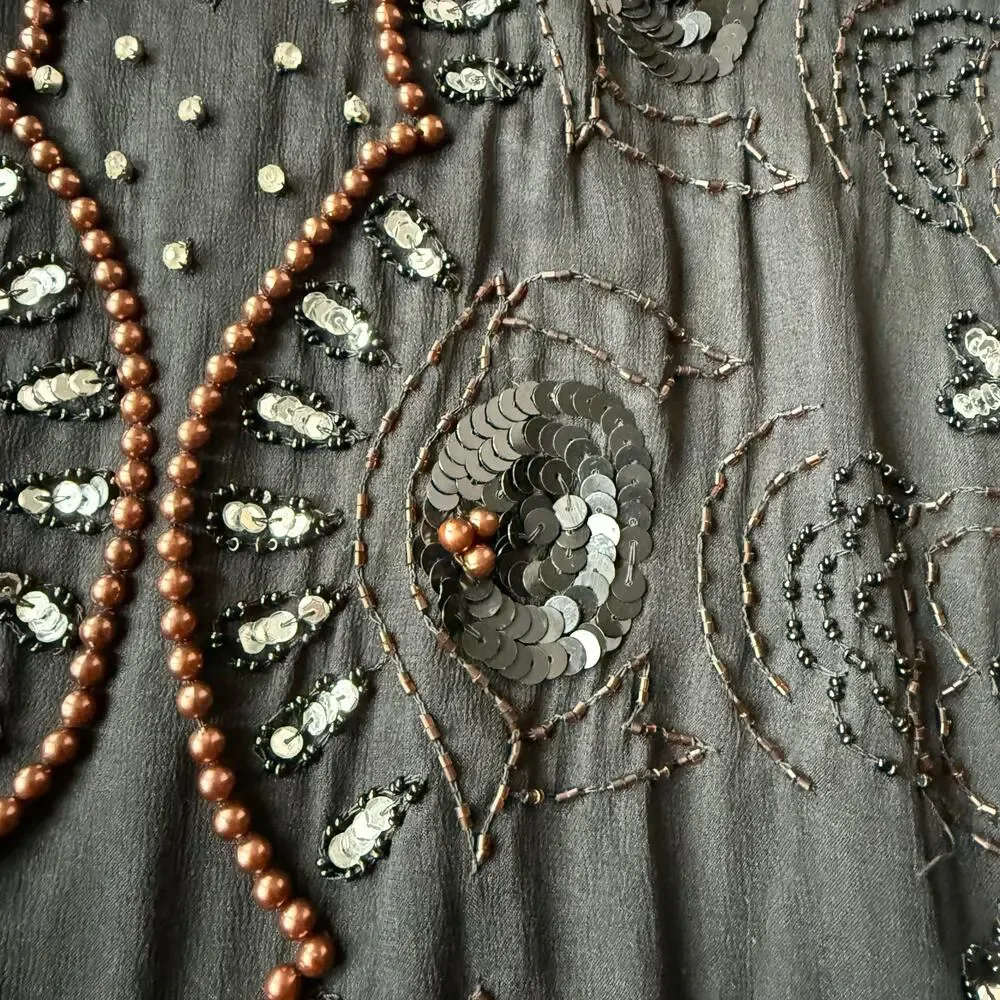 Vintage JLB Silk Black Beaded Sequin Tunic Top Size L (approx) 80's 90's Holiday - Picture 10 of 15